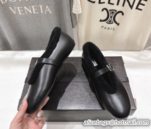 Good Looking Alaia Ballet Flats in Leather and Wool Black AL102901 1209015