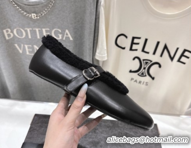 Good Looking Alaia Ballet Flats in Leather and Wool Black AL102901 1209015