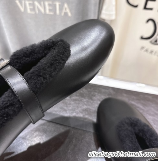 Good Looking Alaia Ballet Flats in Leather and Wool Black AL102901 1209015