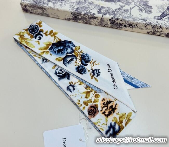 Top Quality Dior D-Millefiori Bandeau Silk Scarf 6x100cm DR010602 Blue 2026