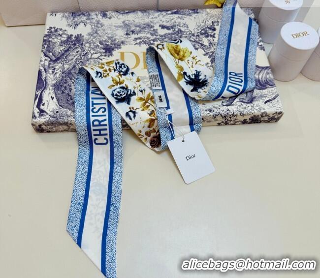 Top Quality Dior D-Millefiori Bandeau Silk Scarf 6x100cm DR010602 Blue 2026