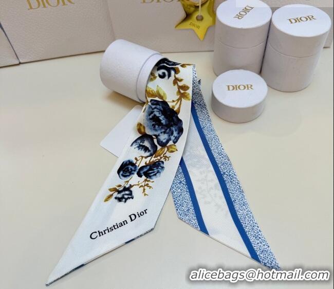 Top Quality Dior D-Millefiori Bandeau Silk Scarf 6x100cm DR010602 Blue 2026