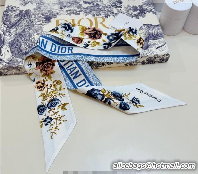 Top Quality Dior D-Millefiori Bandeau Silk Scarf 6x100cm DR010602 Blue 2026
