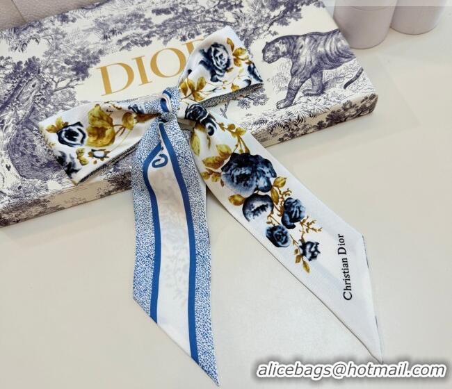 Top Quality Dior D-Millefiori Bandeau Silk Scarf 6x100cm DR010602 Blue 2026