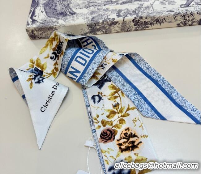 Top Quality Dior D-Millefiori Bandeau Silk Scarf 6x100cm DR010602 Blue 2026