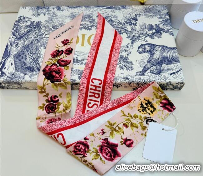 Good Quality Dior D-Millefiori Bandeau Silk Scarf 6x100cm DR010602 Pink 2026