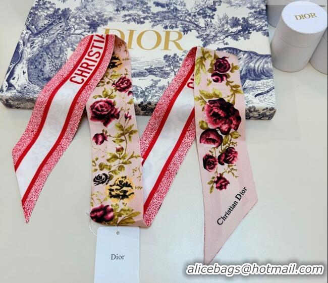 Good Quality Dior D-Millefiori Bandeau Silk Scarf 6x100cm DR010602 Pink 2026