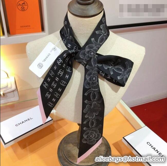 Good Looking Chanel Bloom Silk Scarf 6x120cm CH010607 Black 2026