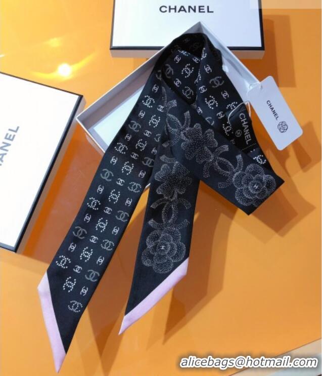 Good Looking Chanel Bloom Silk Scarf 6x120cm CH010607 Black 2026
