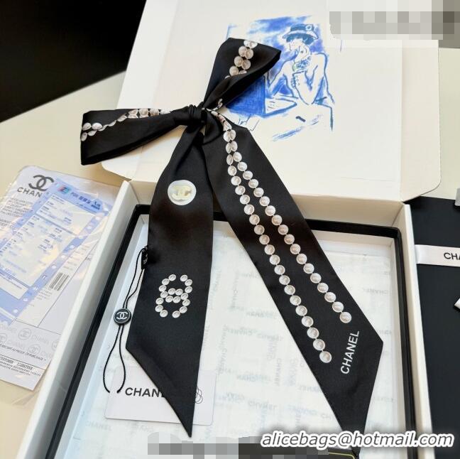 Best Quality Chanel Beads Silk Scarf 6x120cm CH010608 Black 2026