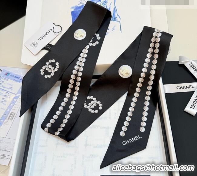 Best Quality Chanel Beads Silk Scarf 6x120cm CH010608 Black 2026