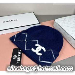 Famous Brand Chanel Quilted Knit Hat CH010511 Dark Blue 2026