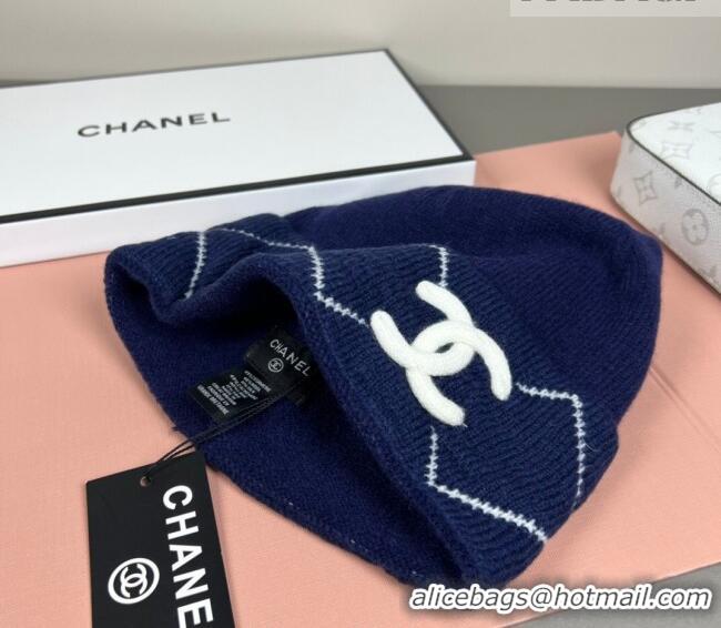 Famous Brand Chanel Quilted Knit Hat CH010511 Dark Blue 2026