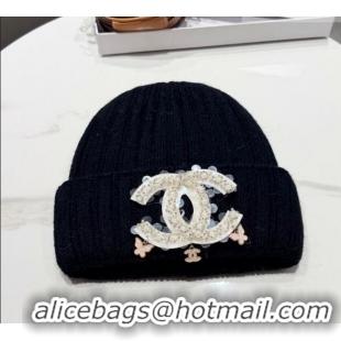 Luxury Discount Chanel Knit Hat with Beads CC CH010513 Black 2026