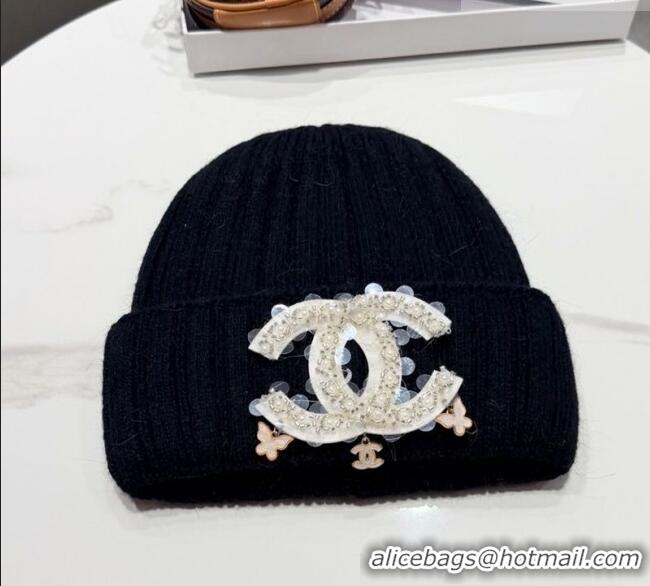 Luxury Discount Chanel Knit Hat with Beads CC CH010513 Black 2026