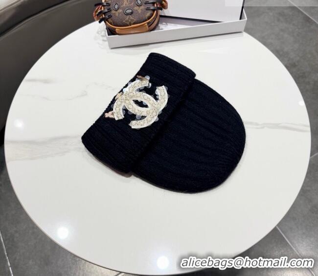 Luxury Discount Chanel Knit Hat with Beads CC CH010513 Black 2026