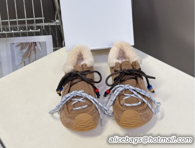 Best Grade Loewe High top Sneakers in Suede and Wool Light Brown 2026 LW103001 1030040