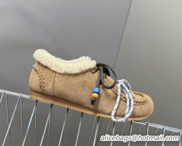 Best Grade Loewe High top Sneakers in Suede and Wool Light Brown 2026 LW103001 1030040