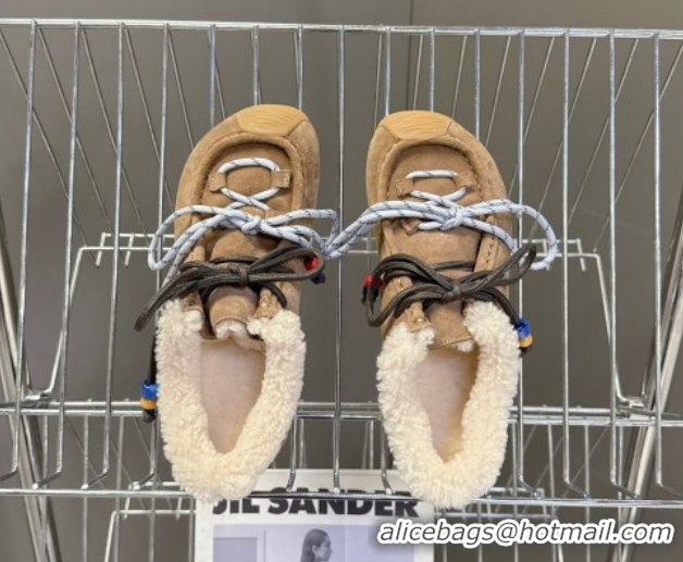 Best Grade Loewe High top Sneakers in Suede and Wool Light Brown 2026 LW103001 1030040