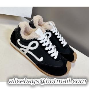 Affordable Price Loewe Ballet Runner 2.0 Sneakers in Suede, Nylon and Shearling Wool Black/White 2026 LW103002 1030042