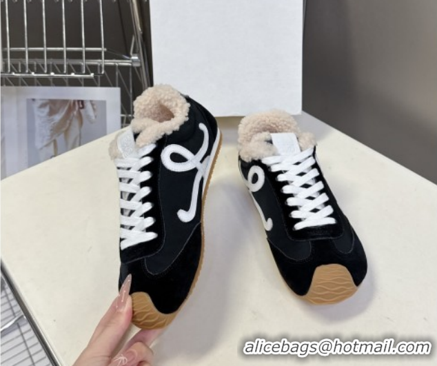 Affordable Price Loewe Ballet Runner 2.0 Sneakers in Suede, Nylon and Shearling Wool Black/White 2026 LW103002 1030042