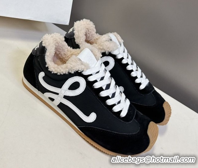 Affordable Price Loewe Ballet Runner 2.0 Sneakers in Suede, Nylon and Shearling Wool Black/White 2026 LW103002 1030042