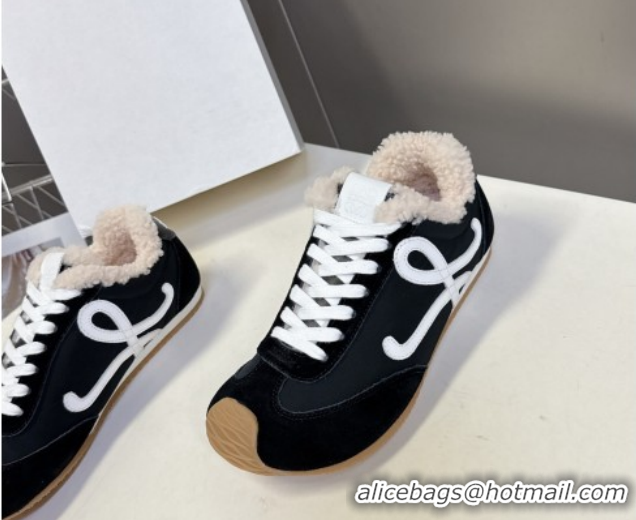 Affordable Price Loewe Ballet Runner 2.0 Sneakers in Suede, Nylon and Shearling Wool Black/White 2026 LW103002 1030042