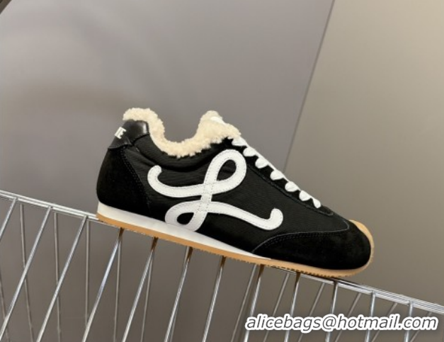 Affordable Price Loewe Ballet Runner 2.0 Sneakers in Suede, Nylon and Shearling Wool Black/White 2026 LW103002 1030042