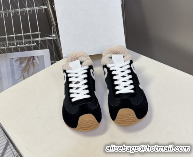 Affordable Price Loewe Ballet Runner 2.0 Sneakers in Suede, Nylon and Shearling Wool Black/White 2026 LW103002 1030042