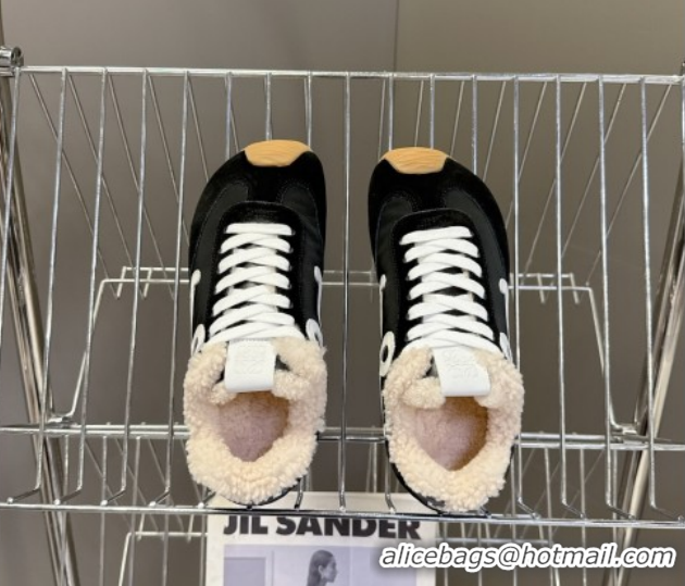 Affordable Price Loewe Ballet Runner 2.0 Sneakers in Suede, Nylon and Shearling Wool Black/White 2026 LW103002 1030042