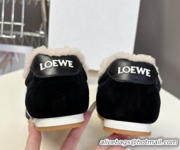 Affordable Price Loewe Ballet Runner 2.0 Sneakers in Suede, Nylon and Shearling Wool Black/White 2026 LW103002 1030042