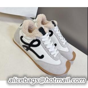 Good Product Loewe Ballet Runner 2.0 Sneakers in Suede, Nylon and Shearling Wool 2026 LW103002 White/Grey