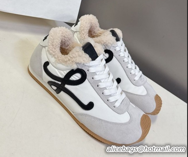 Good Product Loewe Ballet Runner 2.0 Sneakers in Suede, Nylon and Shearling Wool 2026 LW103002 White/Grey