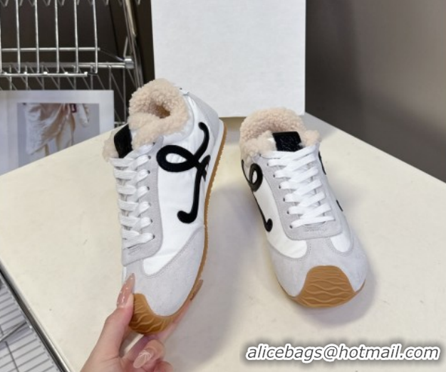 Good Product Loewe Ballet Runner 2.0 Sneakers in Suede, Nylon and Shearling Wool 2026 LW103002 White/Grey