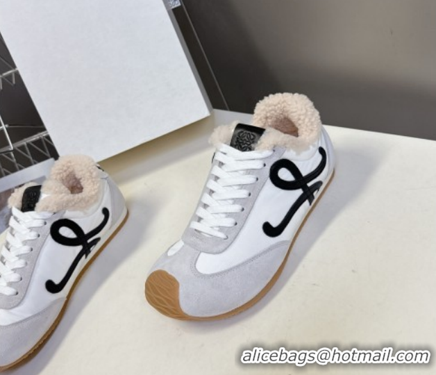 Good Product Loewe Ballet Runner 2.0 Sneakers in Suede, Nylon and Shearling Wool 2026 LW103002 White/Grey