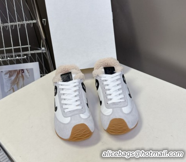 Good Product Loewe Ballet Runner 2.0 Sneakers in Suede, Nylon and Shearling Wool 2026 LW103002 White/Grey