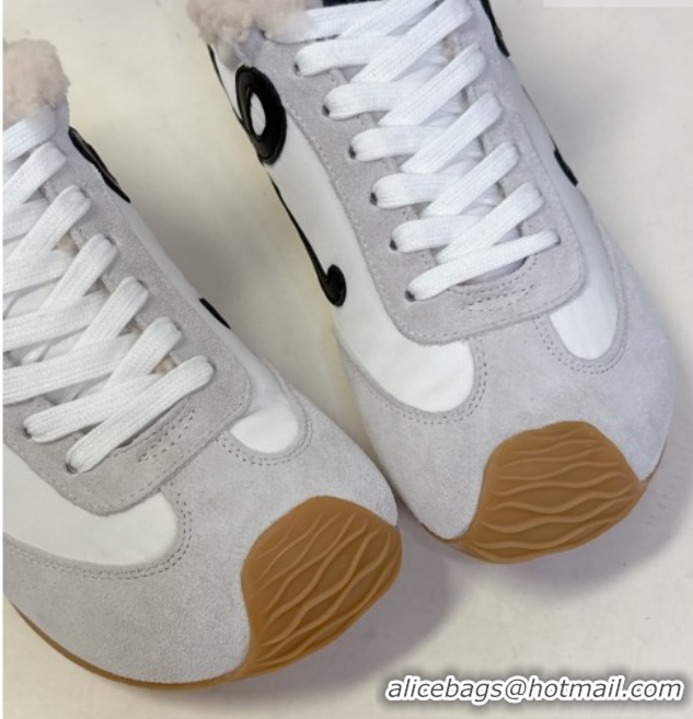 Good Product Loewe Ballet Runner 2.0 Sneakers in Suede, Nylon and Shearling Wool 2026 LW103002 White/Grey