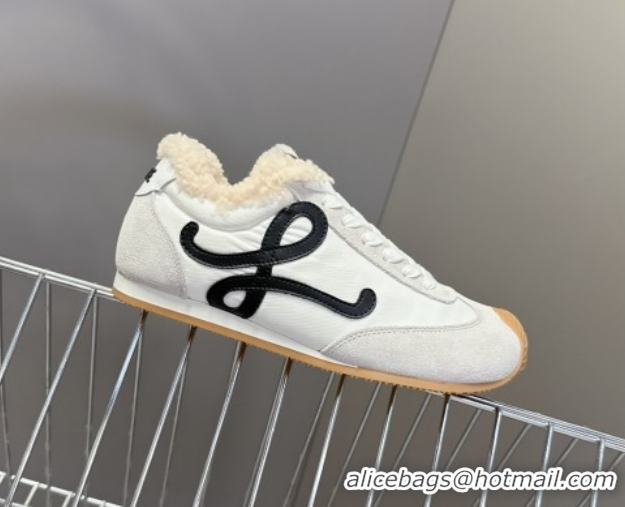 Good Product Loewe Ballet Runner 2.0 Sneakers in Suede, Nylon and Shearling Wool 2026 LW103002 White/Grey