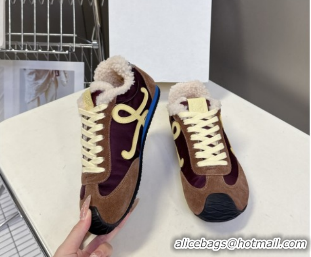 Best Price Loewe Ballet Runner 2.0 Sneakers in Suede, Nylon and Shearling Wool 2026 LW103002 Dark/Brown