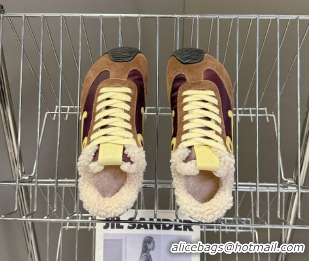 Best Price Loewe Ballet Runner 2.0 Sneakers in Suede, Nylon and Shearling Wool 2026 LW103002 Dark/Brown