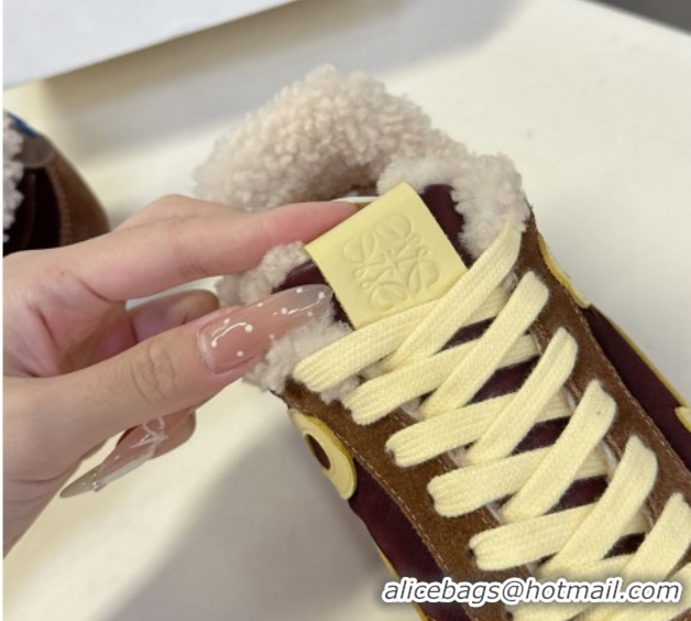 Best Price Loewe Ballet Runner 2.0 Sneakers in Suede, Nylon and Shearling Wool 2026 LW103002 Dark/Brown