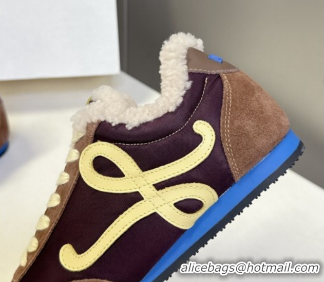 Best Price Loewe Ballet Runner 2.0 Sneakers in Suede, Nylon and Shearling Wool 2026 LW103002 Dark/Brown