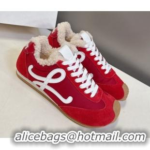 Super Quality Loewe Ballet Runner 2.0 Sneakers in Suede, Nylon and Shearling Wool 2026 LW103002 Red