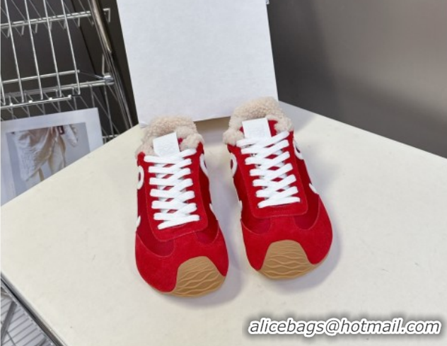 Super Quality Loewe Ballet Runner 2.0 Sneakers in Suede, Nylon and Shearling Wool 2026 LW103002 Red