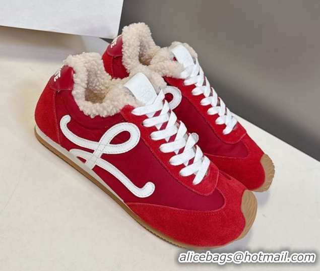 Super Quality Loewe Ballet Runner 2.0 Sneakers in Suede, Nylon and Shearling Wool 2026 LW103002 Red