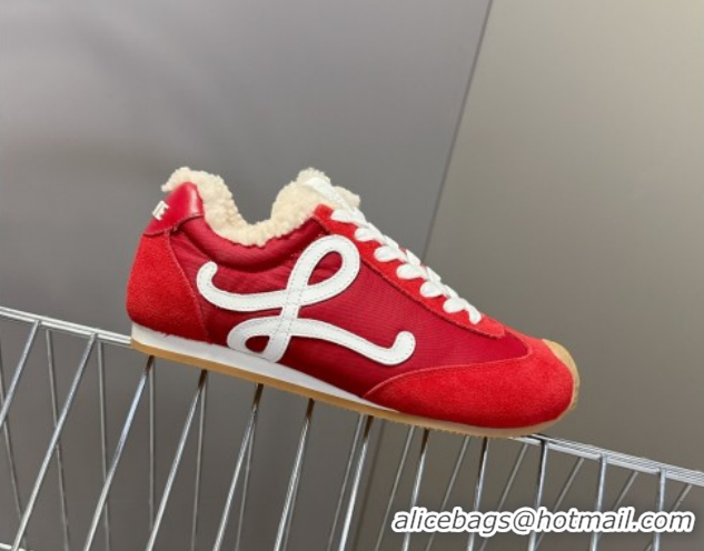 Super Quality Loewe Ballet Runner 2.0 Sneakers in Suede, Nylon and Shearling Wool 2026 LW103002 Red