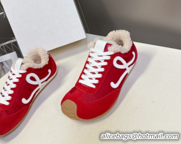 Super Quality Loewe Ballet Runner 2.0 Sneakers in Suede, Nylon and Shearling Wool 2026 LW103002 Red