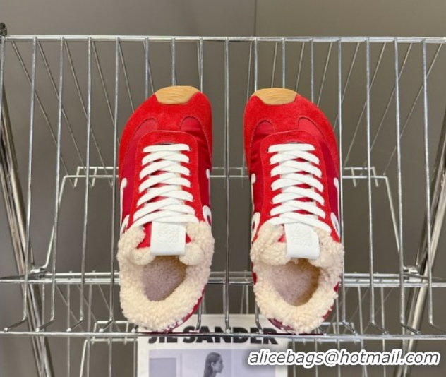 Super Quality Loewe Ballet Runner 2.0 Sneakers in Suede, Nylon and Shearling Wool 2026 LW103002 Red