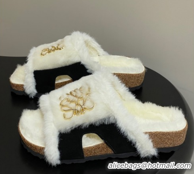 Best Price Loewe Flat Slides Sandal in Suede and Wool 2026 LW103003 Black