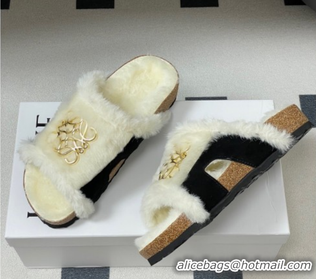 Best Price Loewe Flat Slides Sandal in Suede and Wool 2026 LW103003 Black